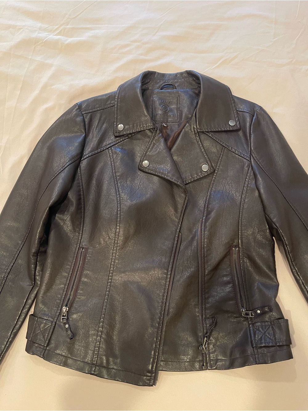 Max Studio Dark Brown Faux Leather Moto Jacket